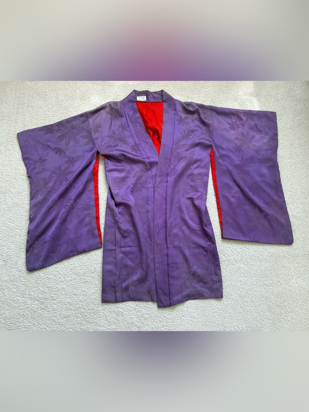 Vintage Japanese historical purple 100% silk Haori kimono OS damask floral chic